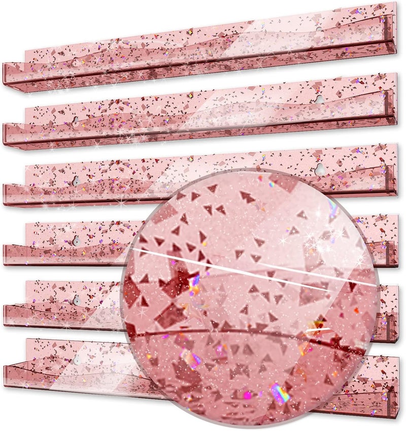 YMVV 15" Acrylic Nail Polish Organizer - Wall Mounted Shelf with Iridescent Glitters Sequin Inside - Great Display for Salons & Retailers (6 Pack) - Image 1